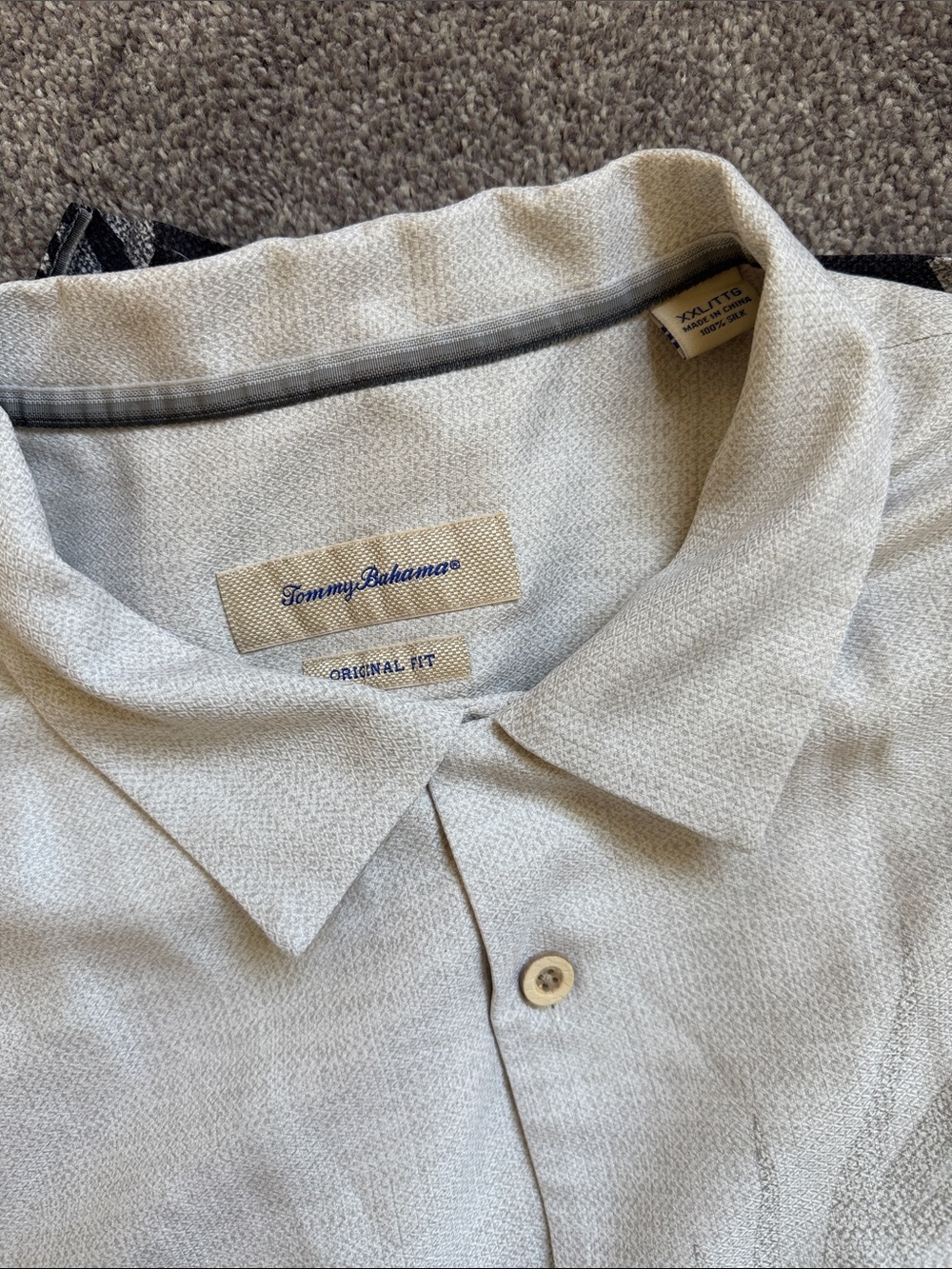 Tommy Bahama Beige and Black Palm-Print Short Sleeve Camp Shirt